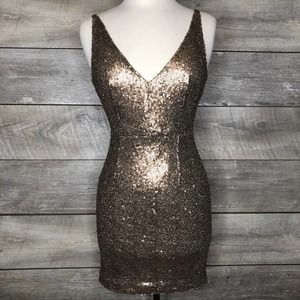 Lulus Size S Champagne Sequin Mini Dress